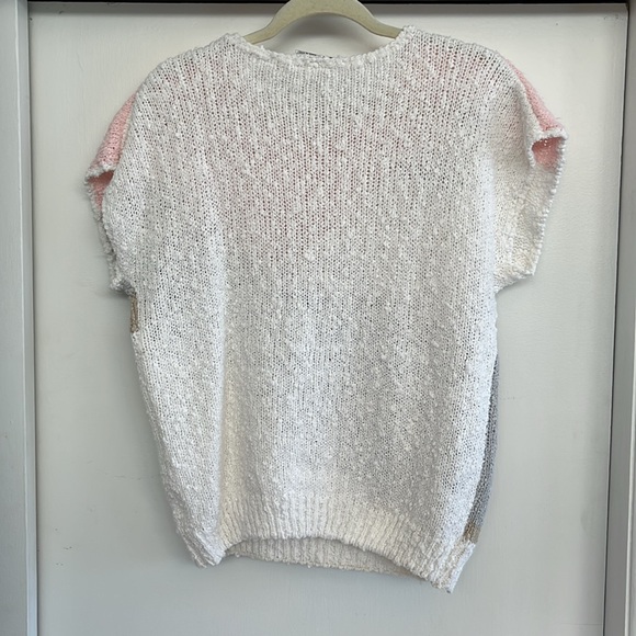 Vintage 80s Embellished Abstract Pastel Acrylic Sweater with floral appliqué - Picture 5 of 8